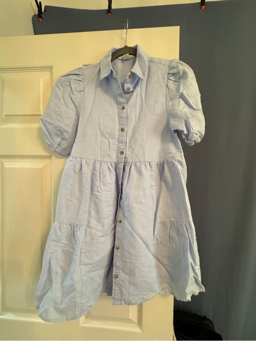 Country Road Pale Blue Puff Sleeve Tiered Dress
